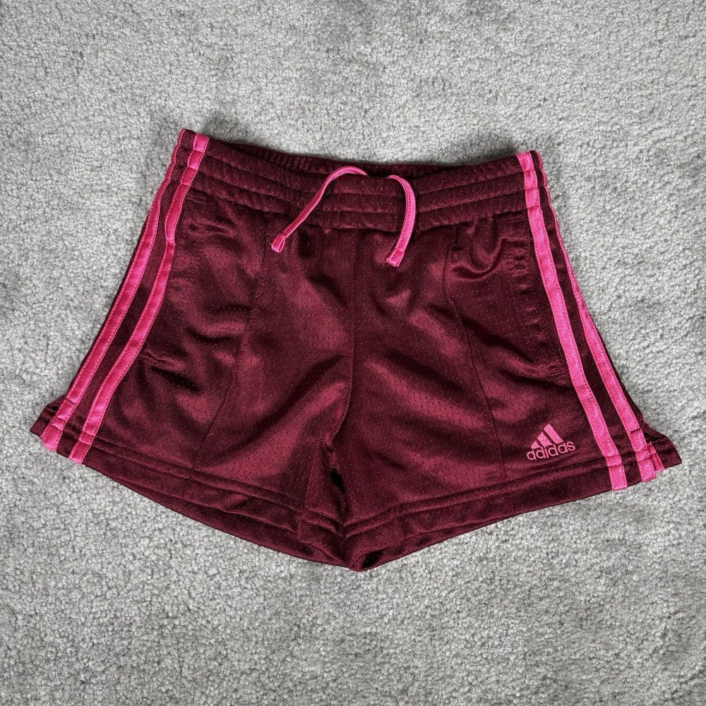 Vintage Adidas Shorts Youth Girl S Red Pink Striped Mesh Athletic Soccer Gym Y2K